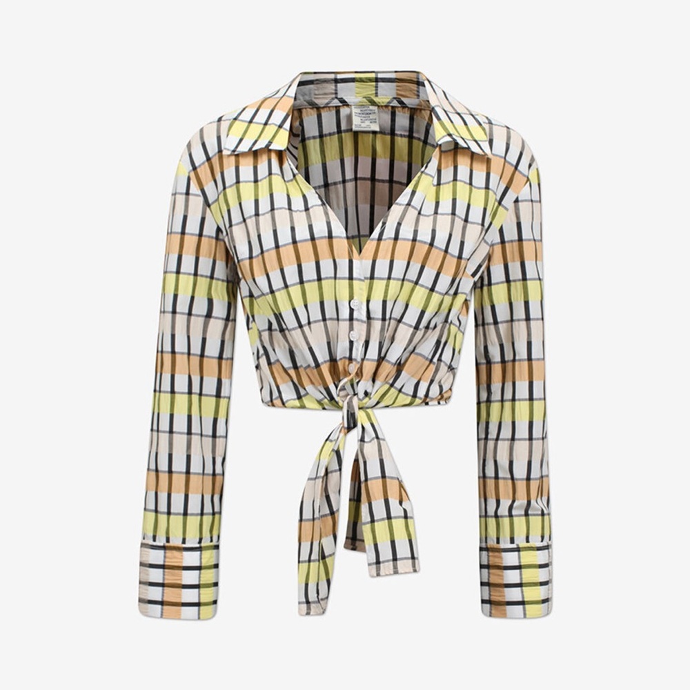 Baum Und Pferdgarten Plaid Tie Front Button Up Cropped Shirt Size EU 34 US 4